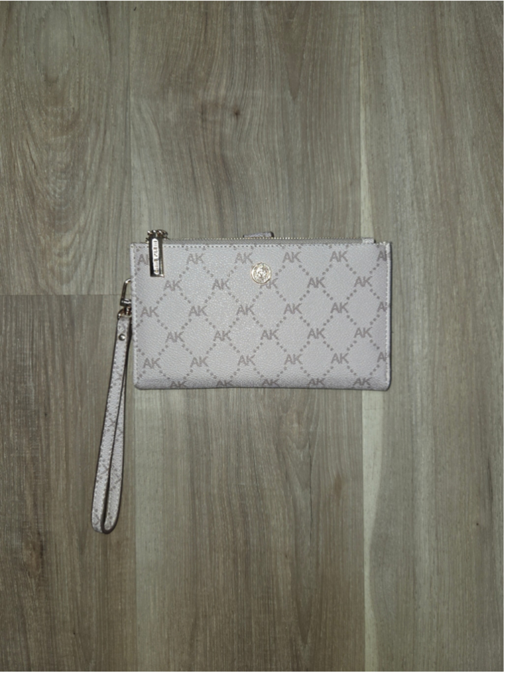 Anne Klein Women's Logo Print Wallet Wristlet in Beige